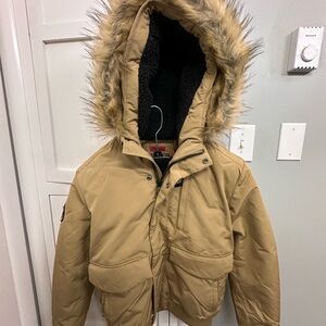 Superdry Everest Beige Fur-Lined Hooded Coat NWT $170